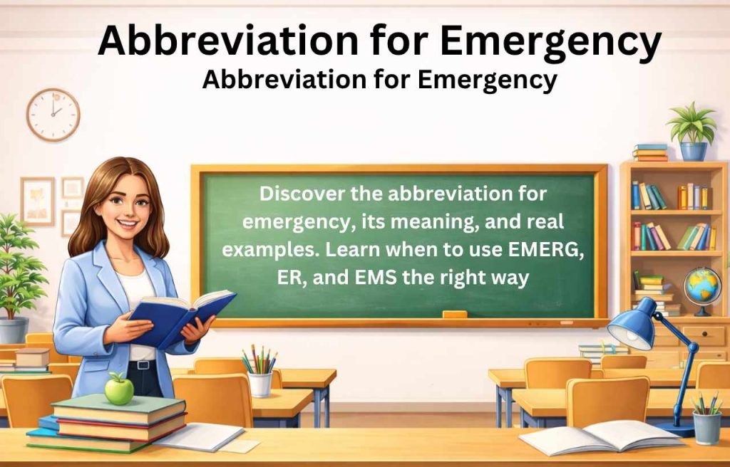 List of emergency abbreviations showing EMERG EMER ER and EMS with simple explanations