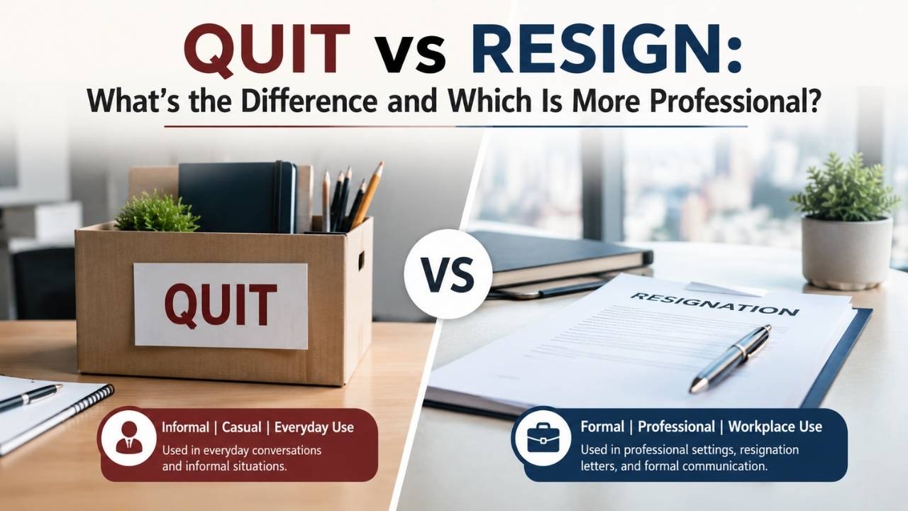 Many people use quit and resign in the same way, but these words create very different impressions in workplace communication.