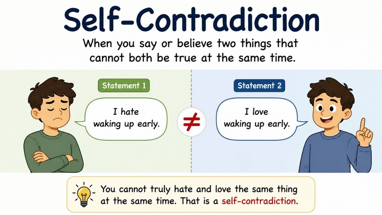 Many people search for what does self-contradiction mean because the term appears in daily conversations, debates, psychology, and even philosophy.