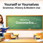 Chalkboard explaining the difference between yourself and yourselves in English grammar.