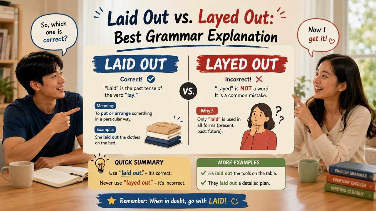 Many people get confused between “laid out” vs “layed out”, especially when writing quickly or relying on how a word sounds.