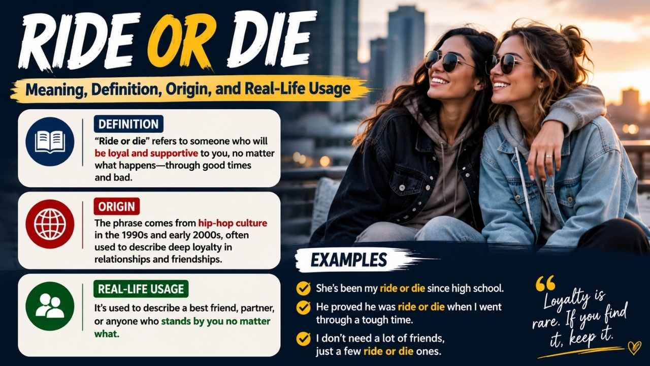 The phrase “ride or die” is a popular slang term that means a person who is completely loyal
