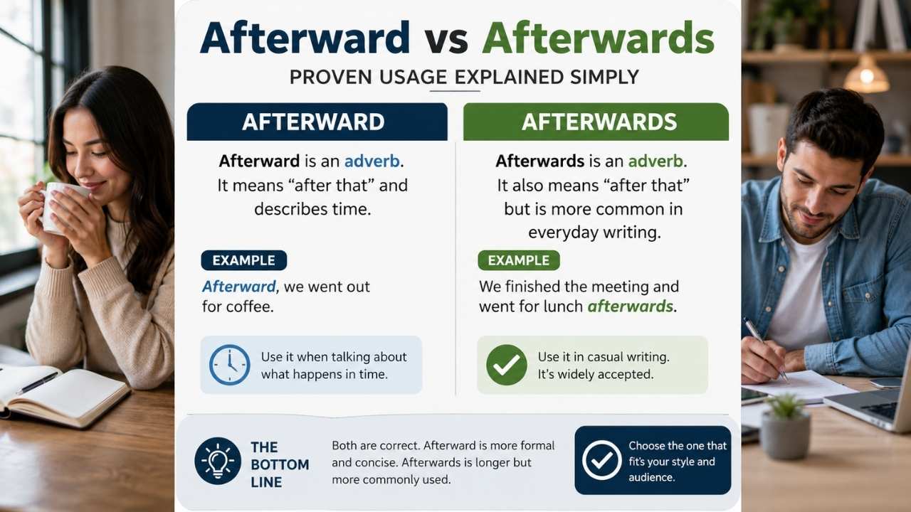 Many writers get confused about afterward vs afterwards, but the truth is simple.
