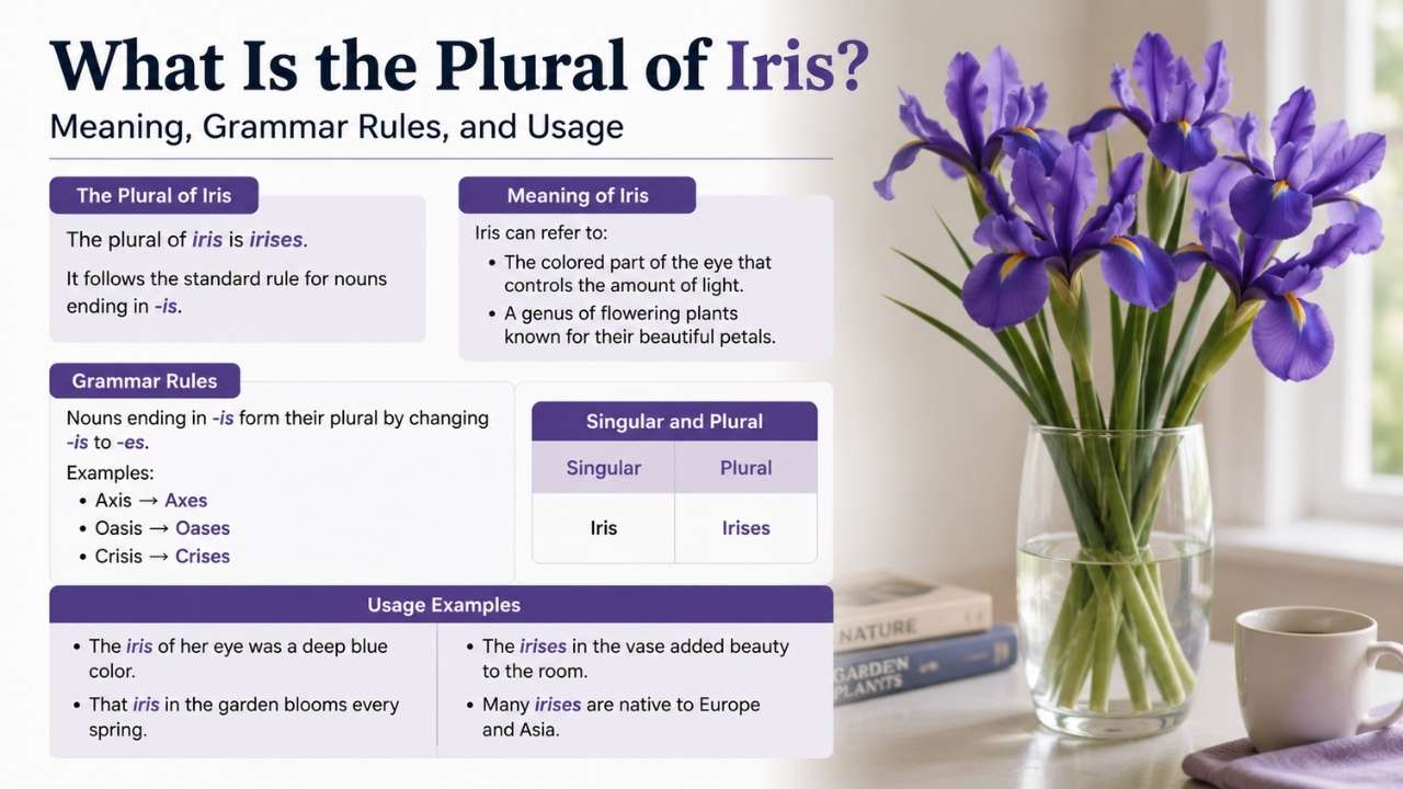 Many learners search for the plural of iris because this word appears in both science and everyday English.