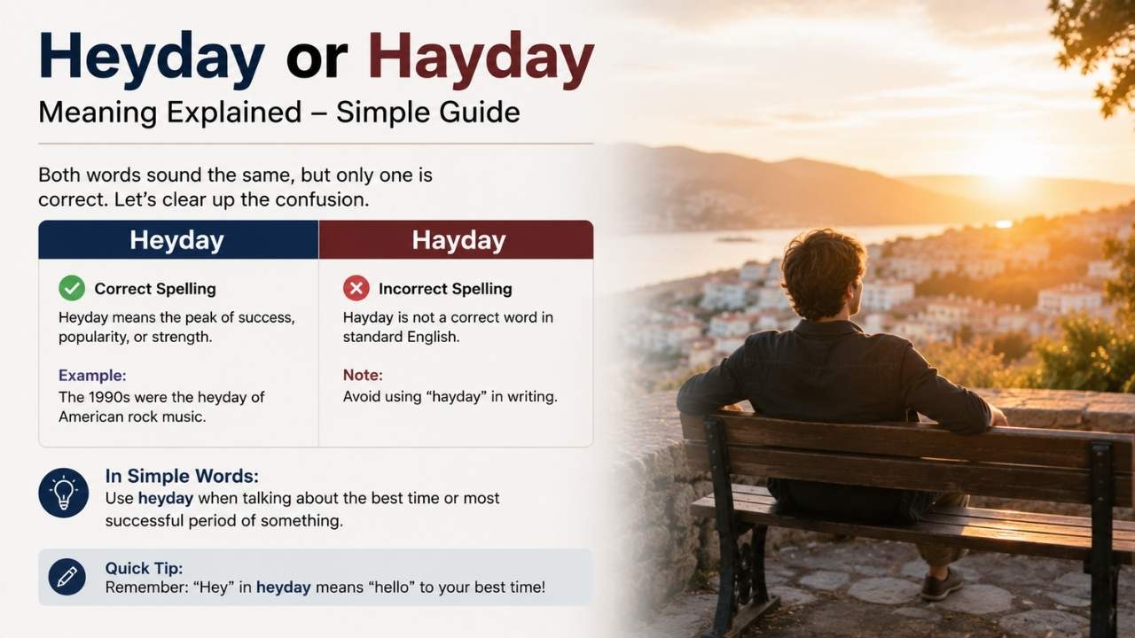 Many people search for “heyday or hayday” because these two words look and sound almost the same.