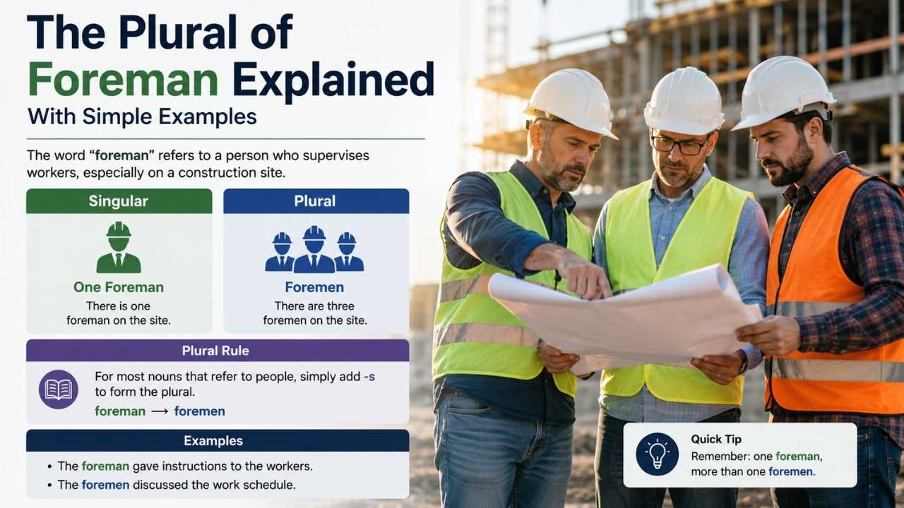 Many people search for the plural of foreman because they are unsure whether to use foremans, foreman, or foremen. This confusion is very common in English grammar.