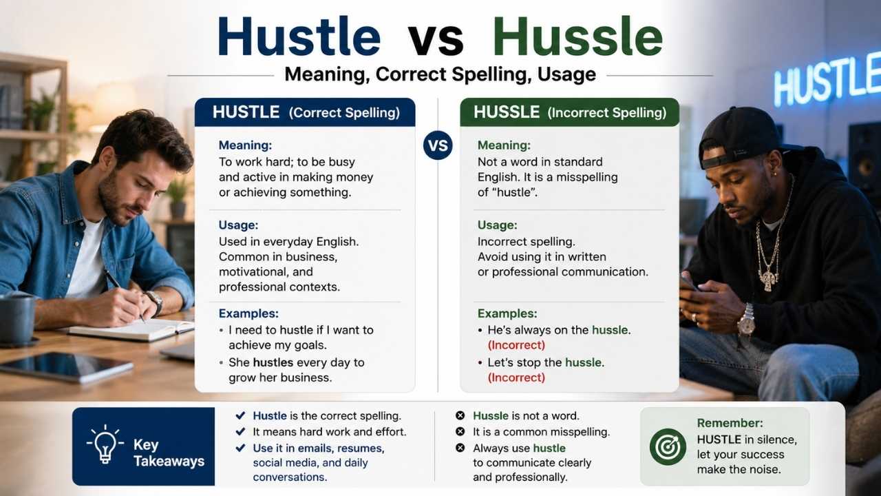 Many people search for “hustle vs hussle” because both words sound the same, but they are not used the same way.