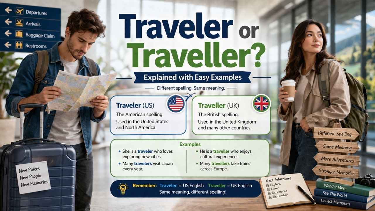 The words traveler and traveller often confuse English users because they look different but mean the same thing.