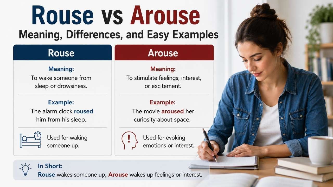 Many English learners get confused when they compare “rouse vs arouse” because both words look similar and sound almost the same.