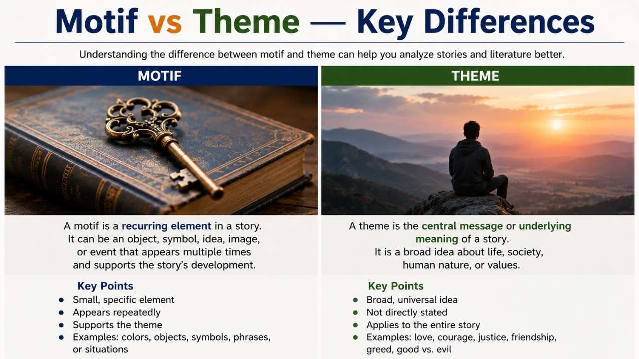 In literature, students often confuse motif vs theme, but these two ideas are not the same.