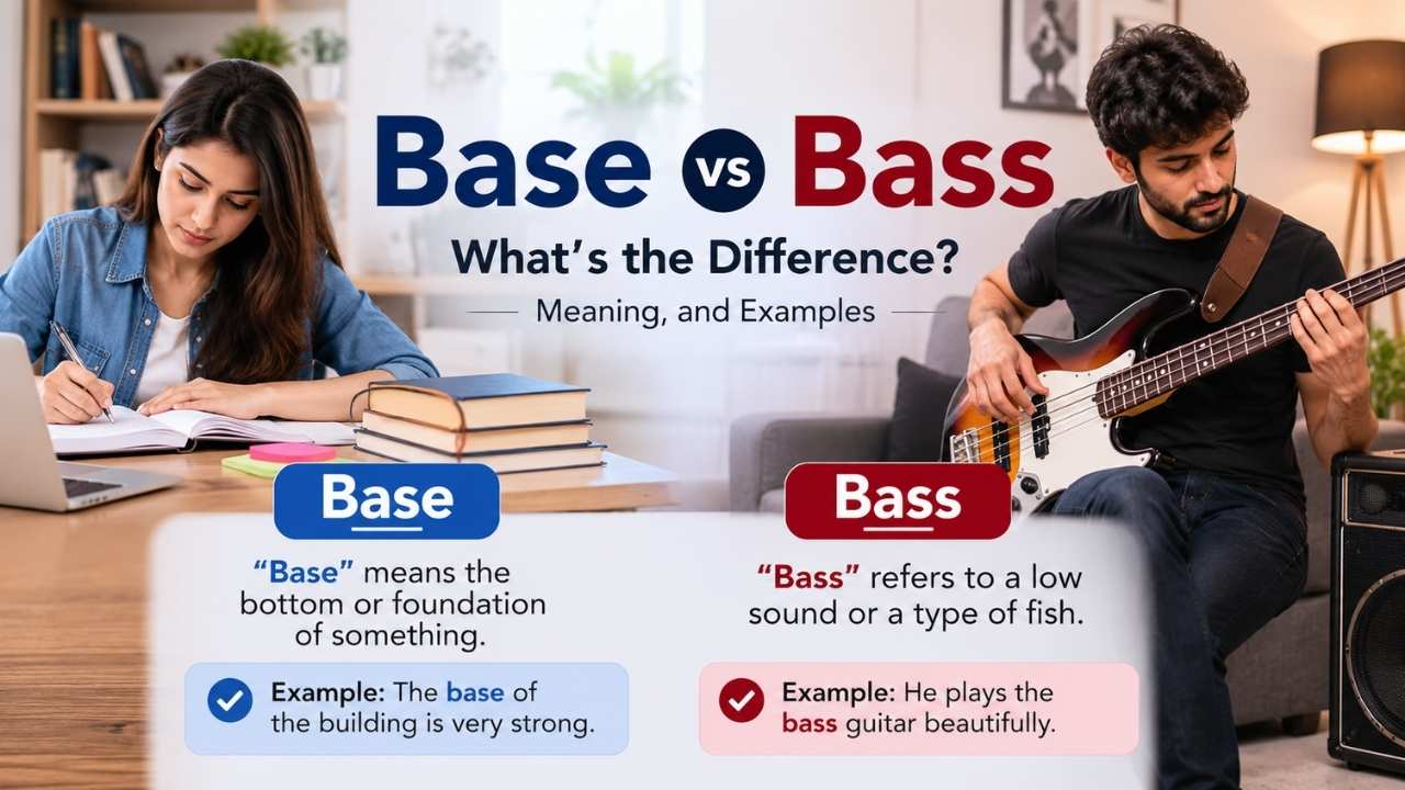 Many people struggle with base vs bass because these two words look almost the same but have very different meanings.